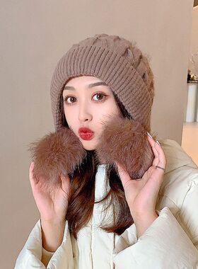 冬季保暖三毛球毛线帽韩版可爱