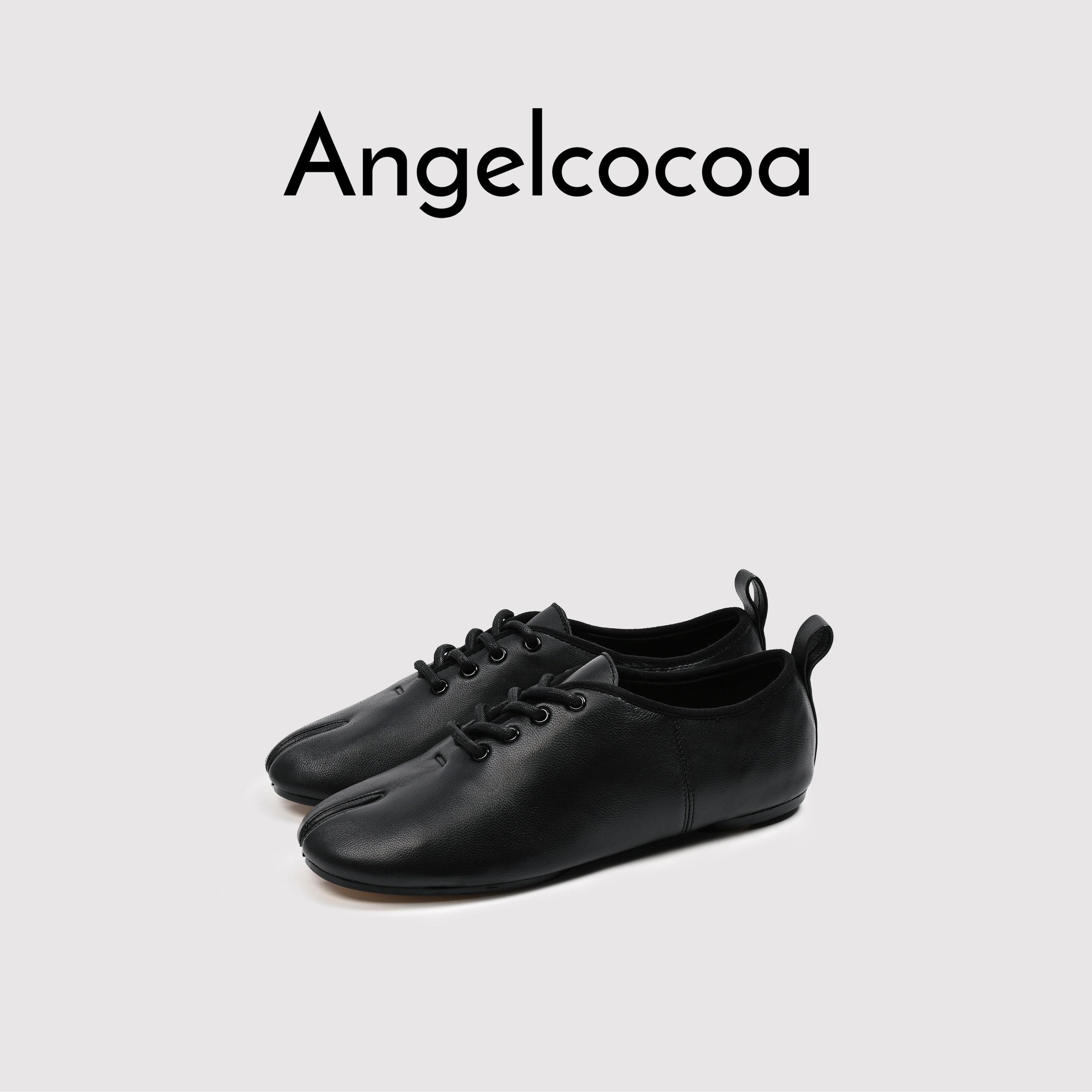 日本Angelcocoa分趾鞋女复古真皮猪蹄平底圆头系带深口单鞋女鞋,淘宝优惠券,粉丝福利购,淘宝优惠卷