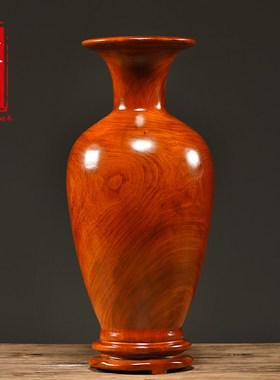 木雕中式花瓶摆件客厅插花仿古实木高档酒柜家居饰品新居乔迁礼品