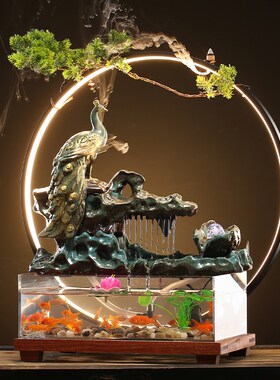 威弗列德办公桌面装饰乔迁开业礼品创意客厅循环流水璃鱼缸摆件