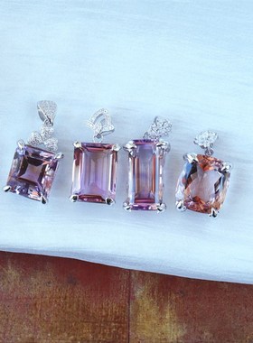 天然紫黄晶纯银镶嵌吊坠戒指 紫黄同体 女款彩宝水晶吊坠饰品