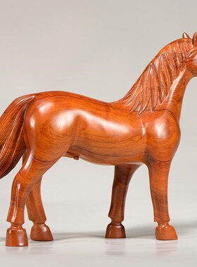 花梨实木雕刻马摆件木头根雕十二生肖马到成功红木家居装饰工艺品