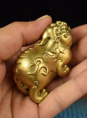 全铜实心招财天禄望天貔貅手把件办公室桌面摆件车载中控台摆件