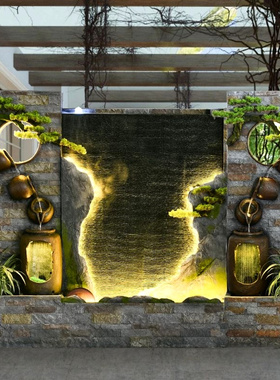 水幕墙假a山流水办公室屏风隔断装饰别墅庭院鱼池背景喷泉景观摆