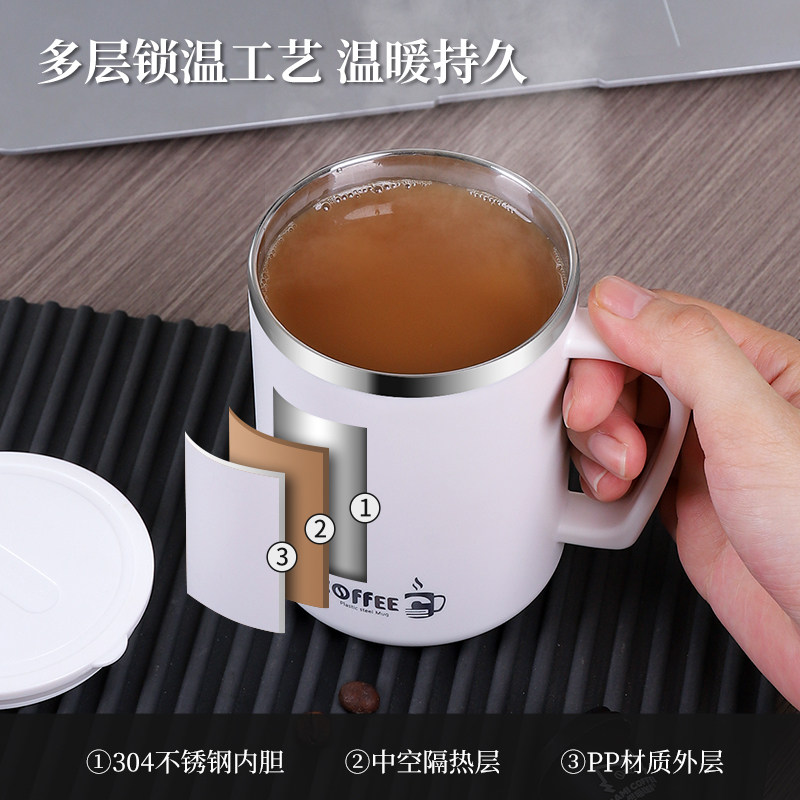 不锈钢杯子女新款2024马克杯带盖办公室水杯高颜值咖啡杯家用喝水
