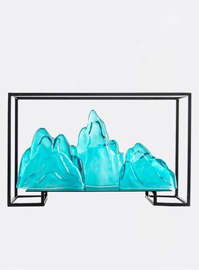 新中式玻璃假山摆件o样板间书房家居茶室售楼部陶瓷软装饰品