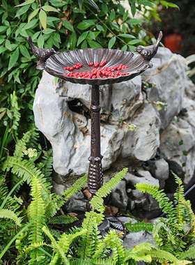 GDG美式复古高铸铁花脚盆喂鸟器鸟食盆摆件别墅园庭院阳台花装饰