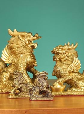 铜麒摆件财富麒麟摆品件2一对麟办公客厅装饰工艺铜室器