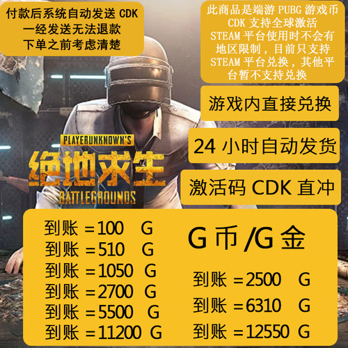 PUBGG币绝地求生物资箱代币G币官方充值CDKpubggb吃鸡steam平台 - 图2