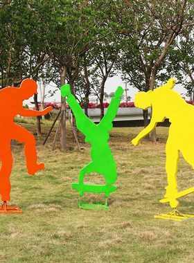 户外广场楼盘体育学校美陈玻璃钢运动跑步人物自行车剪影摆件雕塑