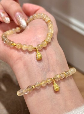 金盏新中式黄水珠手串女小众古法金葫芦招财转运手链金黄水晶