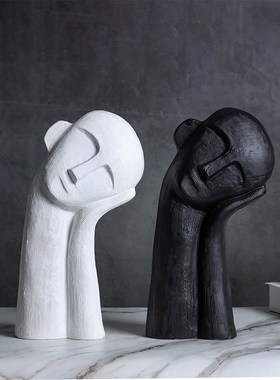 现简约北欧创意歪头托腮人物人像陶瓷工艺品摆件家居样板房饰品