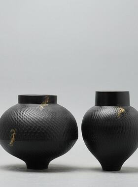 新中式创意复古鳞纹绿色陶瓷花瓶摆件样板间桌面插花花器软装饰品