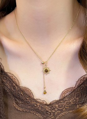 极速长款c太阳花虎眼石项链女款2025新款精致轻奢时尚百搭锁骨链