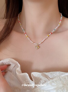 极速多巴胺彩色蘑菇项链海边度假y2k洋气百搭新S款百搭锁骨链轻奢