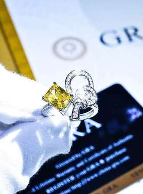 极速Ascher yellow diamond bow open ring ins Pluxury full dia