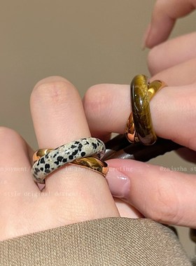极速虎眼石交叉双圈戒指女独特设计感个性ins风时U尚百搭食指戒手