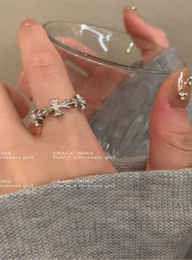 极速冷淡风~银色锆石十字架戒指女小众设计ins轻T奢食指戒个性情