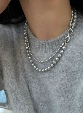 锆石数字多层珍珠项链法式优雅串珠锁骨链高级感简约气质颈链