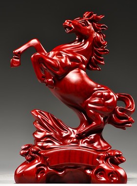 木雕红色马摆件工艺品实木马到成功招财客厅办公桌U红木马木质红