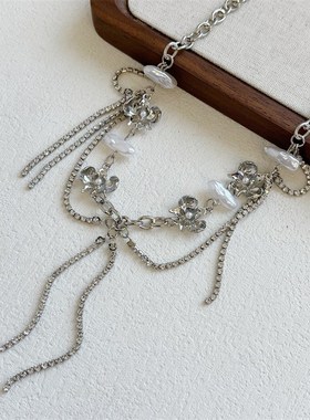 满钻流苏项链女 2024爆款甜酷轻奢小众设计感高级锁骨链 百搭颈链