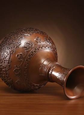 紫铜缠枝莲花瓶摆件新中式家居客厅办公室装饰品摆V设开业乔迁礼