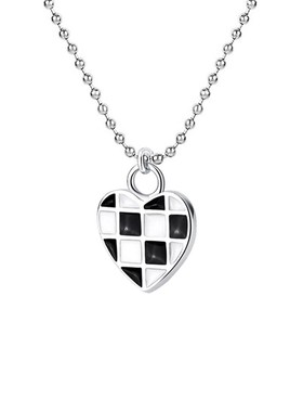 优雅复古黑白棋盘格爱心吊坠项链女百搭冷淡风设计高级感项链饰品