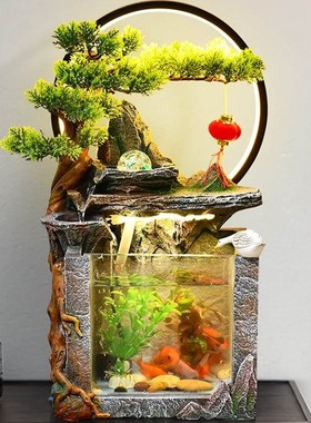 厂家风水轮鱼缸h客厅假山流水景观摆件办公室桌P面招财循环水喷泉