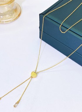 春夏爆款简约气质爱心Y字项链女铜镀真金轻奢小众可调节锁骨链