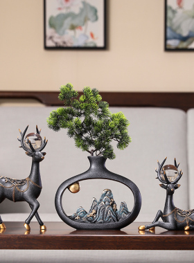 新中式博b古架酒柜装饰品客厅茶几餐桌家居摆设茶室书柜摆件