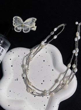 法式轻奢天然淡水珍珠绞花项链多层缠绕麻花颈链气质个性锁骨链