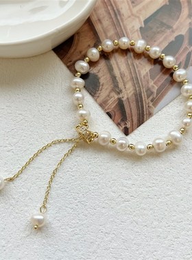 复古天然淡水珍珠手链女 轻奢小众设计手串 高级感百搭气质手饰潮