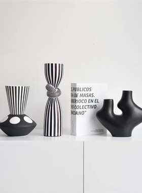 高档现代抽象条纹艺m术个性小众样板间家居装饰品酒柜摆设客厅摆