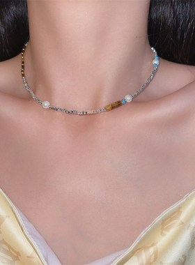 新中式碎银子仿珍珠项链女 轻奢小众高级感锁骨链 复古串珠毛衣链