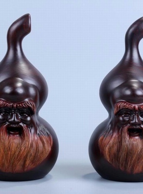 黑檀木雕寿星摆件实木葫芦家居客厅贺老人生日礼品红木Z祝寿工艺