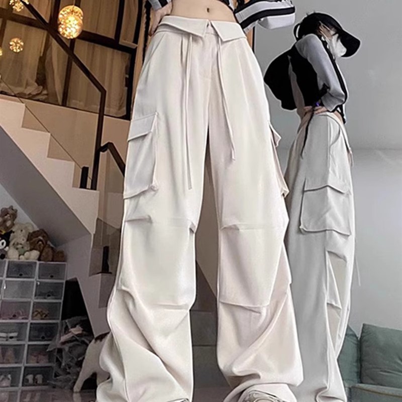 300斤大码女装休闲工装裤女胖mm夏季白色裤子R梨形身材显瘦阔腿裤 - 图0