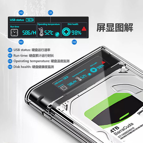 智能数显移动硬盘盒子2.5英寸usb3.0笔记本typec机械sata固态外接ssd通用3.5寸硬盘盒SATA串口SSD硬盘读取器 - 图1