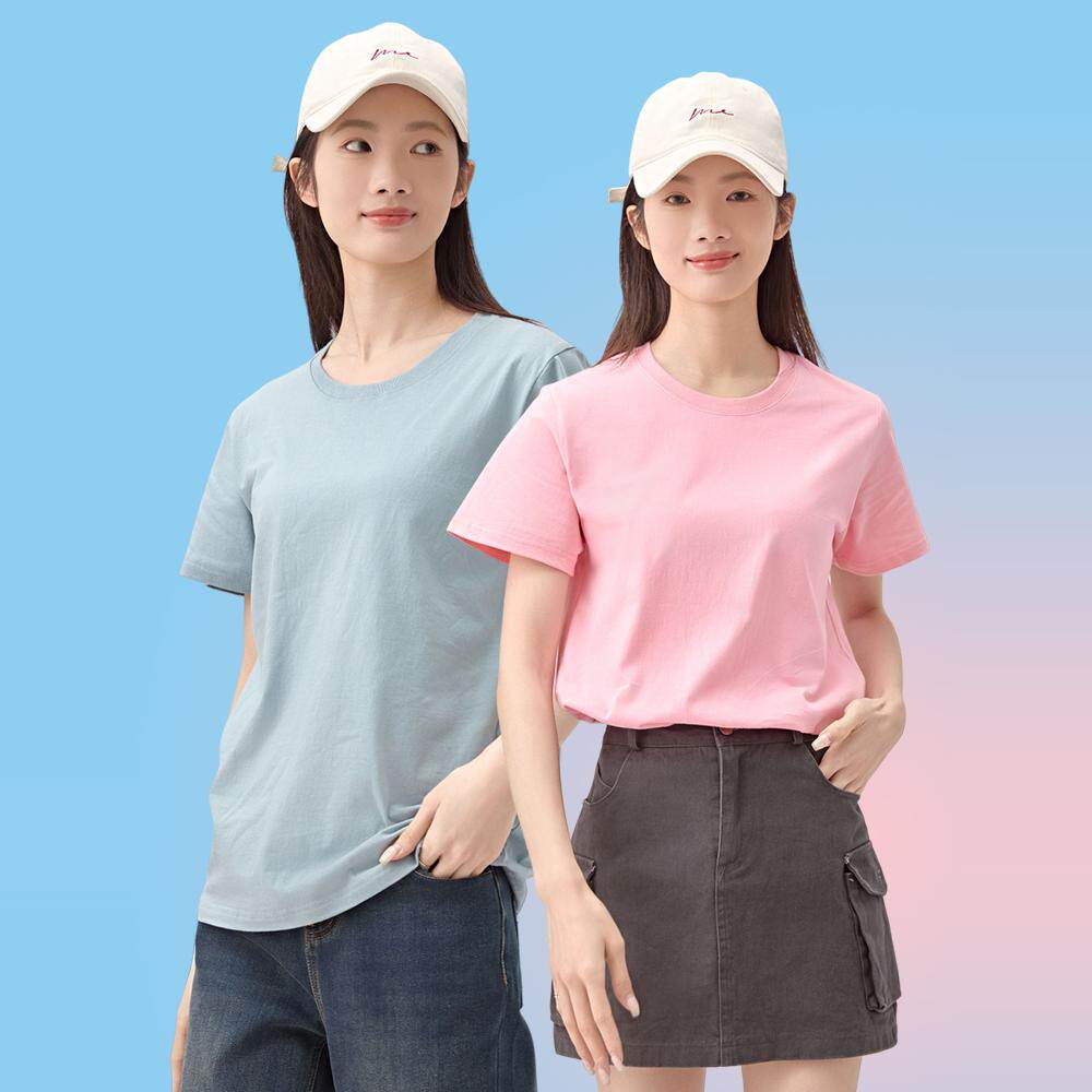 麦皎大码短袖t恤女宽松白色女装打底衫休闲纯色运动体恤纯棉上衣