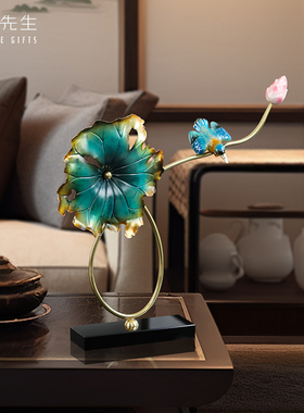 南初先生珐琅彩荷花翠鸟铜摆件