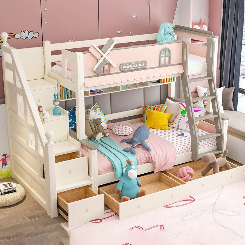 实木儿童床高低床女孩粉色公主床双层床多功能组合上下床铺母子床,淘宝优惠券,粉丝福利购,淘宝优惠卷