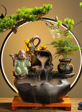 极速中式桌面摆件客厅玄关办公A室流水雾化加湿器乔迁开业礼品