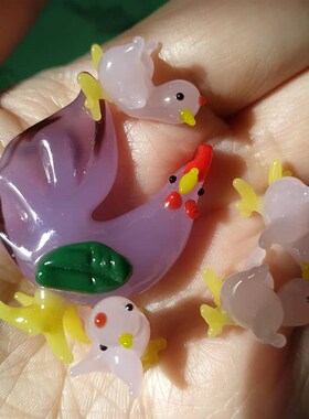 极速90年代非遗传承纯手工艺品A老琉璃料器大鸡带四小鸡大吉桌面