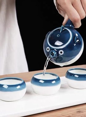 豚茶壶可爱胖鼓鼓河豚功夫茶套装陶瓷功夫茶茶碗茶壶