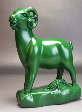 绿色木雕十二生肖羊摆件红木工艺品家居装饰属羊生日开业乔迁送礼