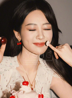 杨紫同款项链 蝴蝶结樱桃项链车厘子红色喜庆锁骨链女轻奢小众