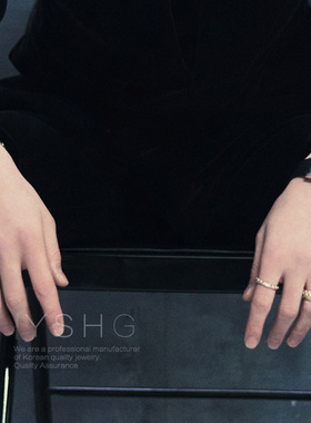 王鹤棣同款戒指 经典格纹尾戒食指轻奢高级感指环小众设计百搭