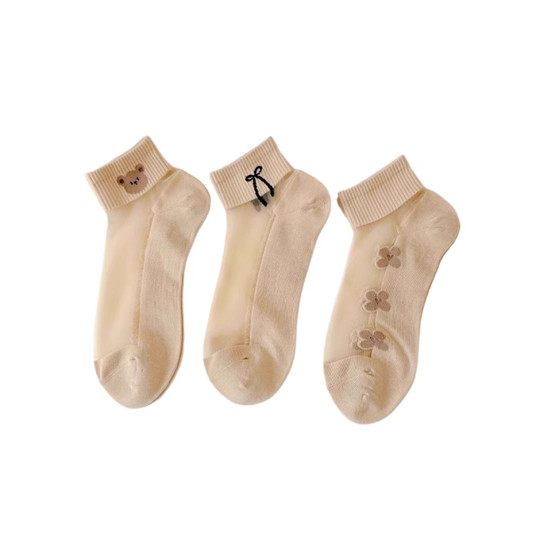 Socken für atmungsaktive Frühlings- und Sommerdünnen von Frauen, kurze Socken Kristallglas Eisstrümpfe Spitze Spitze Kurzrohr reiner Baumwollboden transparent