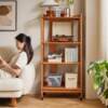 Movable multifunctional storage rack floor-standing bookshelf restaurant kitchen microwave oven storage rack simple shelf all solid wood