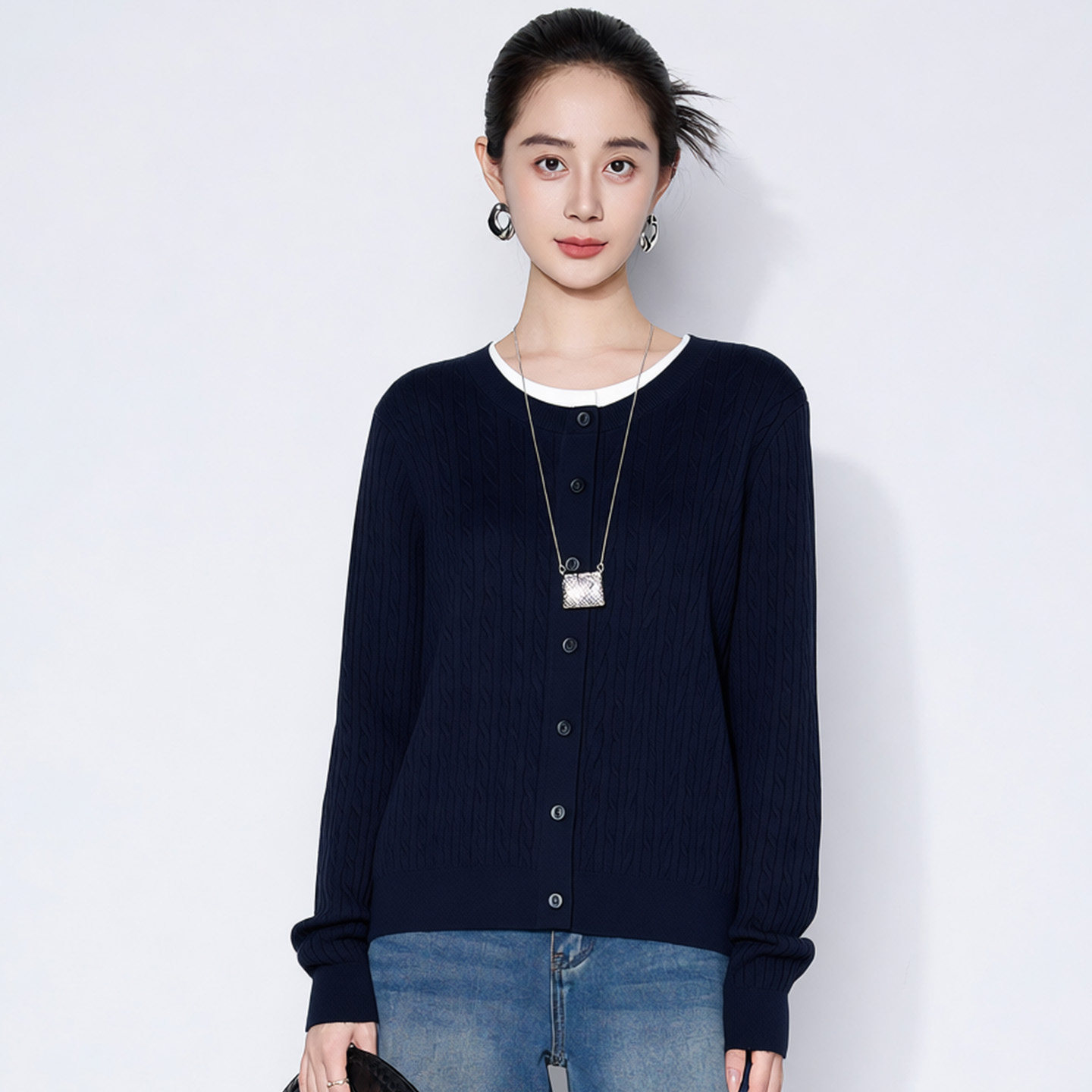 马天奴2026春夏新款拼色圆领单排扣提花针织开衫长袖毛衫气质时尚,淘宝优惠券,粉丝福利购,淘宝优惠卷