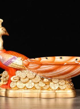 现货原装2025蛇年李居明吉祥物正东孔雀聚宝盆摆件九紫位客厅摆设